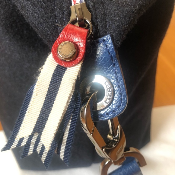 $475~LONGCHAMP~’Le Pliage Cocade’ Navy Blue Wool 2-Way Tote Bag~Rare/Limited Ed! - Picture 7 of 16